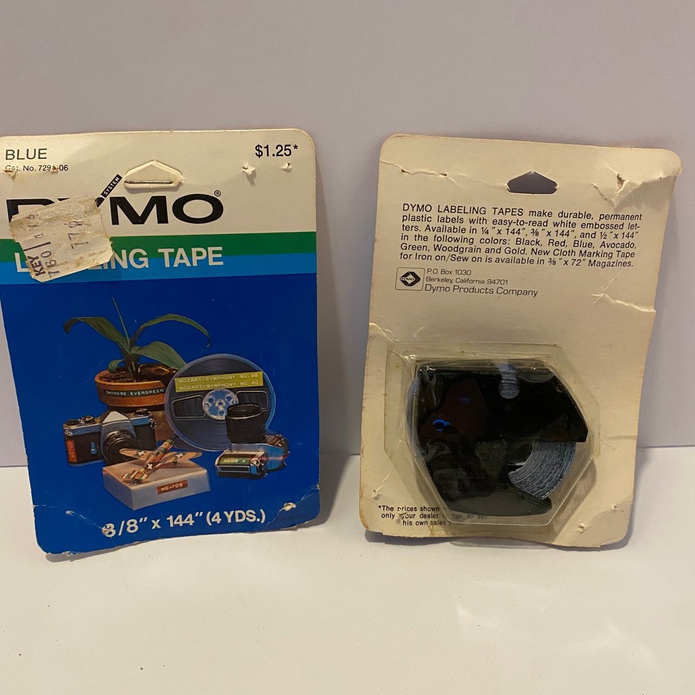 Two Vintage Dymo Blue Labeling Tape 3/8" x 144" Embossing Tape Refill 729-06 New